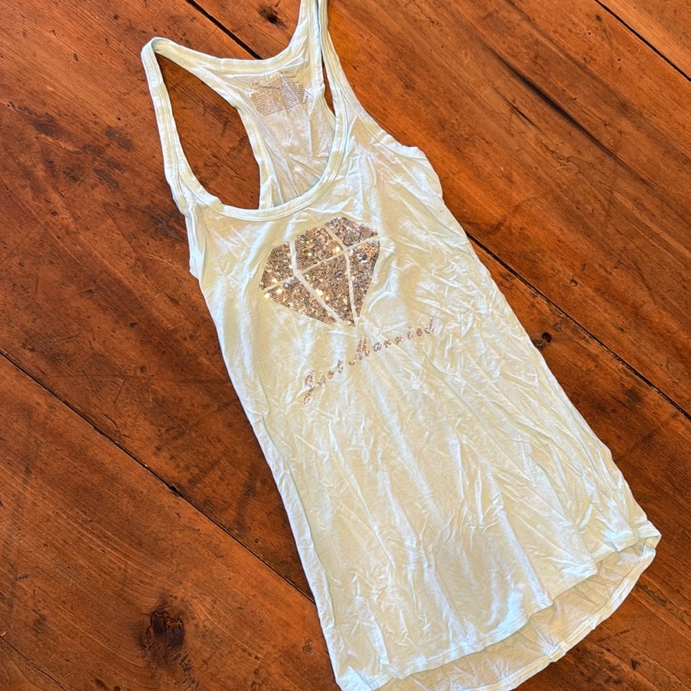 Just Married Silver Sequined Baby Blue Victorias Secret Tank Top